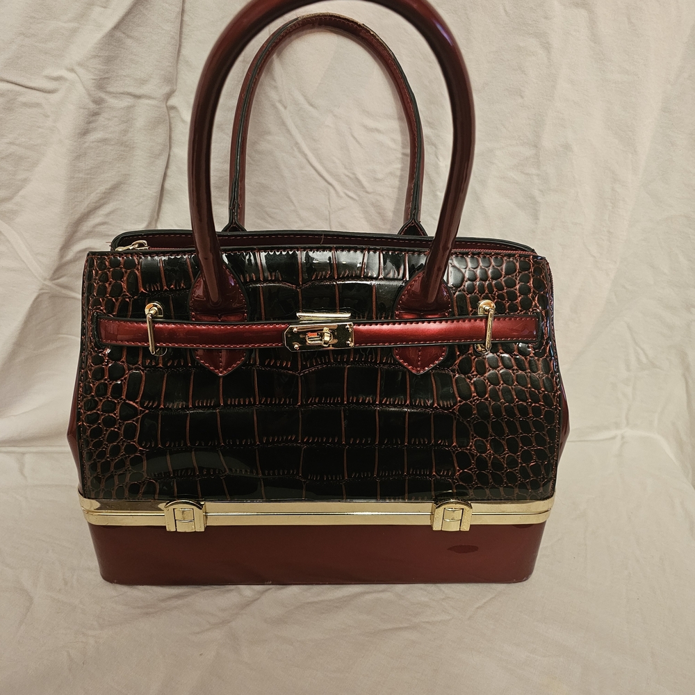 Chic Burgundy and Black Crocodile Satchel